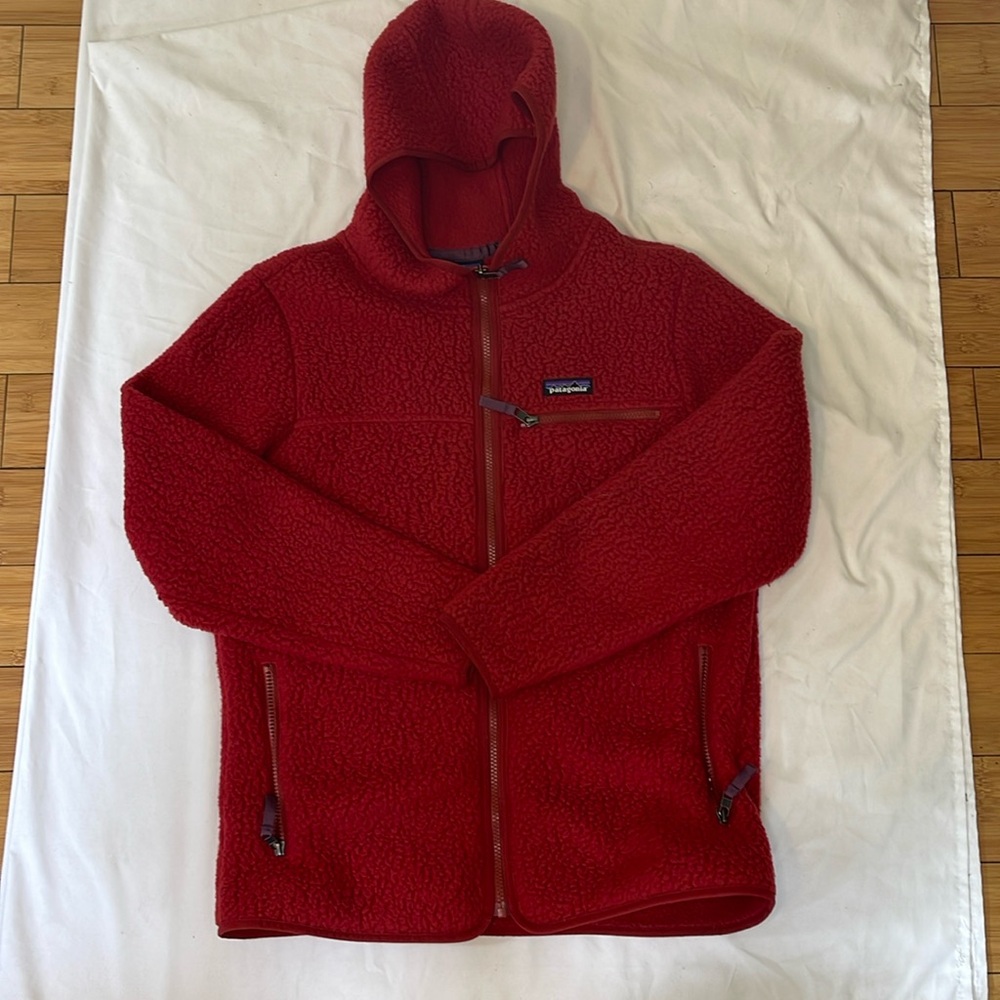 Women’s Patagonia Red Fleece Zip Up Hoodie Jacket, sz L